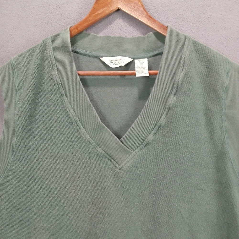 Reebok Golf‎ Tank Sweater Mens Large Green Cotton Tight Knit V Neck Performance